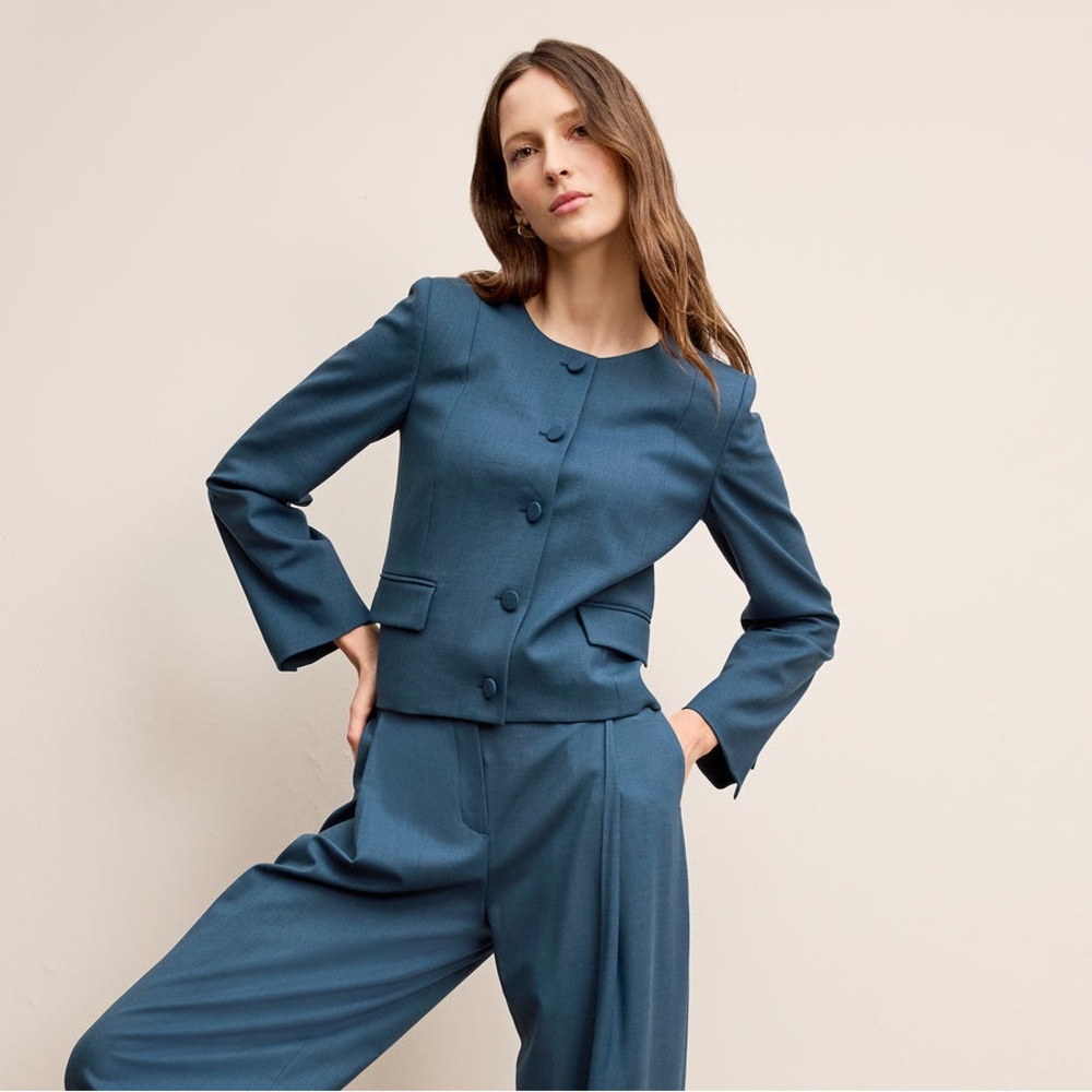 MM Lafleur The Aniya Crop Jacket Italian Wool Twill in bluebell